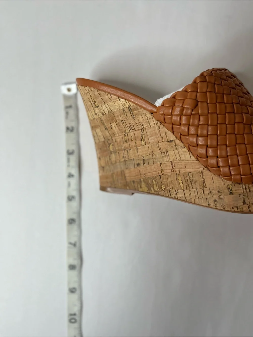 Charles David Lolli Cognac Woven Leather Cork Wedge Slide, new in box size 10